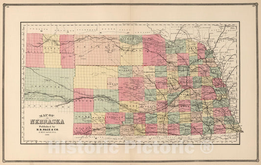 Historic Map : 1886 Nebraska, Published by H.R. Page & Co, Chicago, Ill, 1886. - Vintage Wall Art