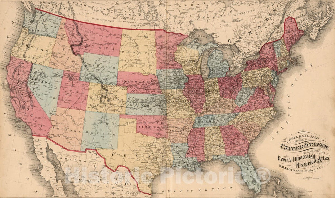 Historic Map : 1874 Railroad Map of the United States. - Vintage Wall Art