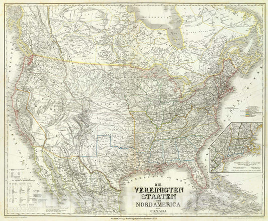 Historic Map : Canada; United States, 1855 Vereinigten Staaten von N. America. , Vintage Wall Art
