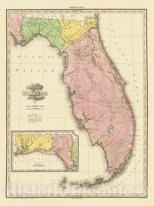 Historic Map - World Atlas - 1825 Map of Florida. - Vintage Wall Art