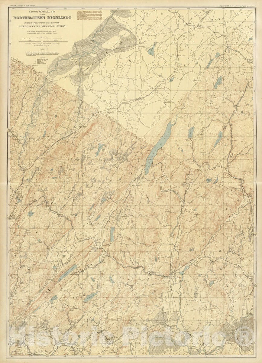 Historic Map : New Jersey, 1888 4 NE Highlands. , Vintage Wall Art