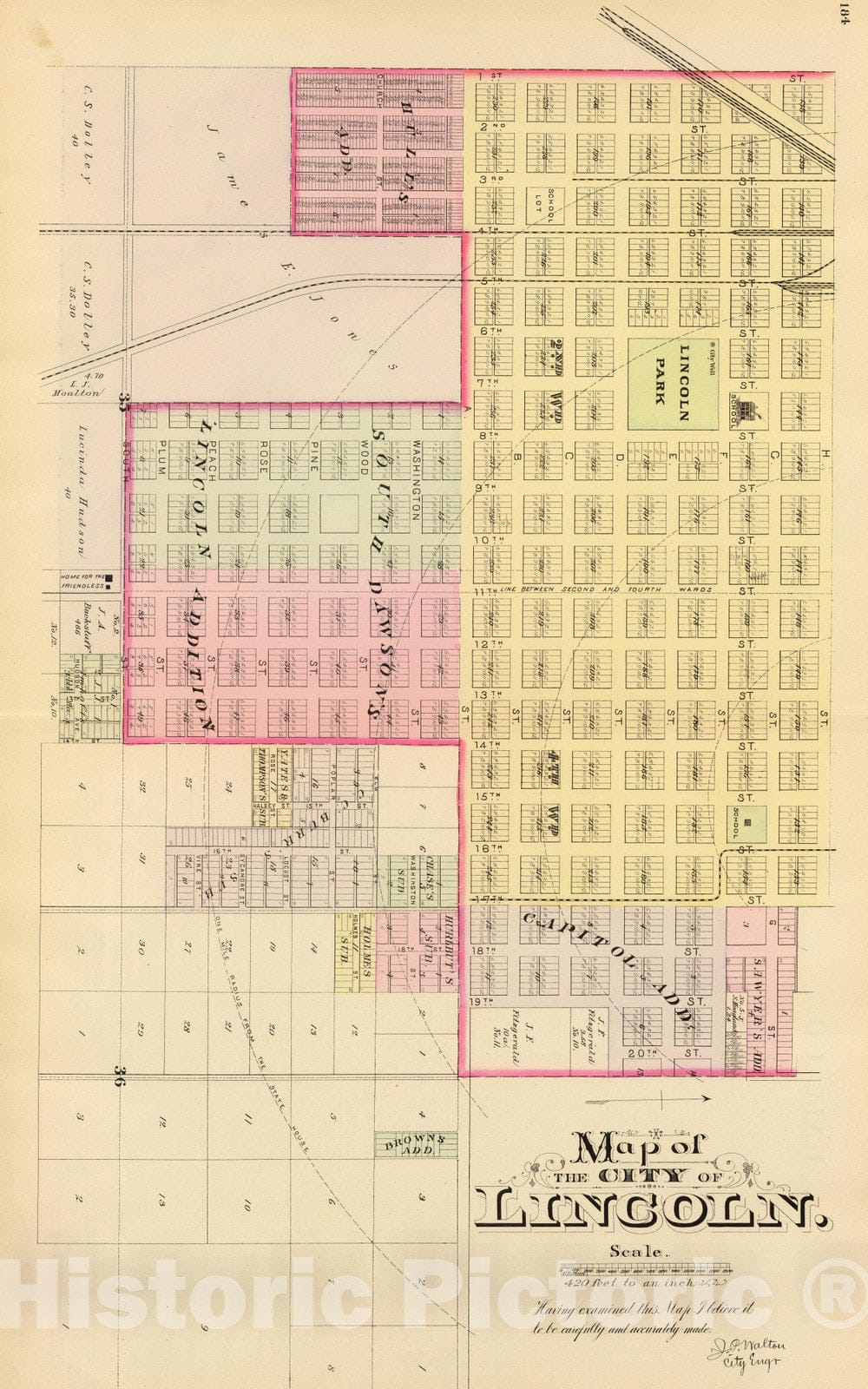 Historic Map : 1885 Lincoln (South) - Vintage Wall Art
