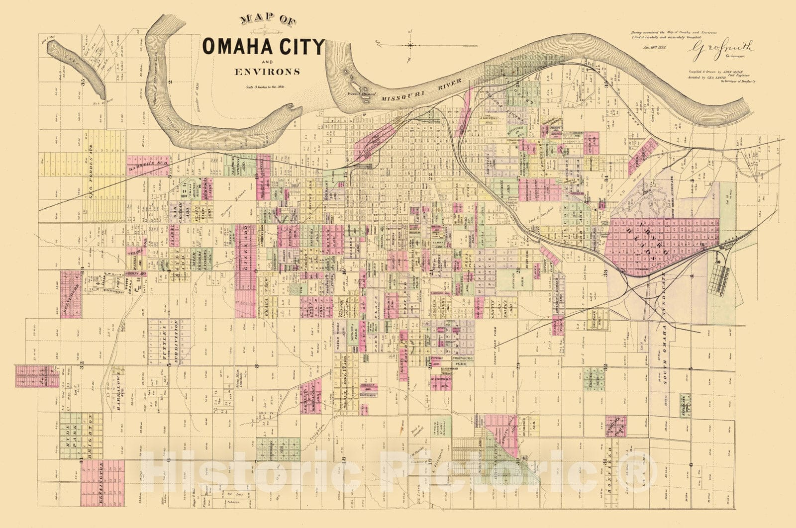 Historic Map : 1885 Omaha City & environs. - Vintage Wall Art