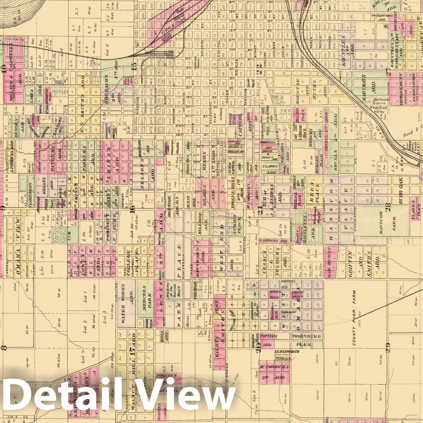 Omaha City and Environs - Railroad Map, 1885 - Historical Map Print