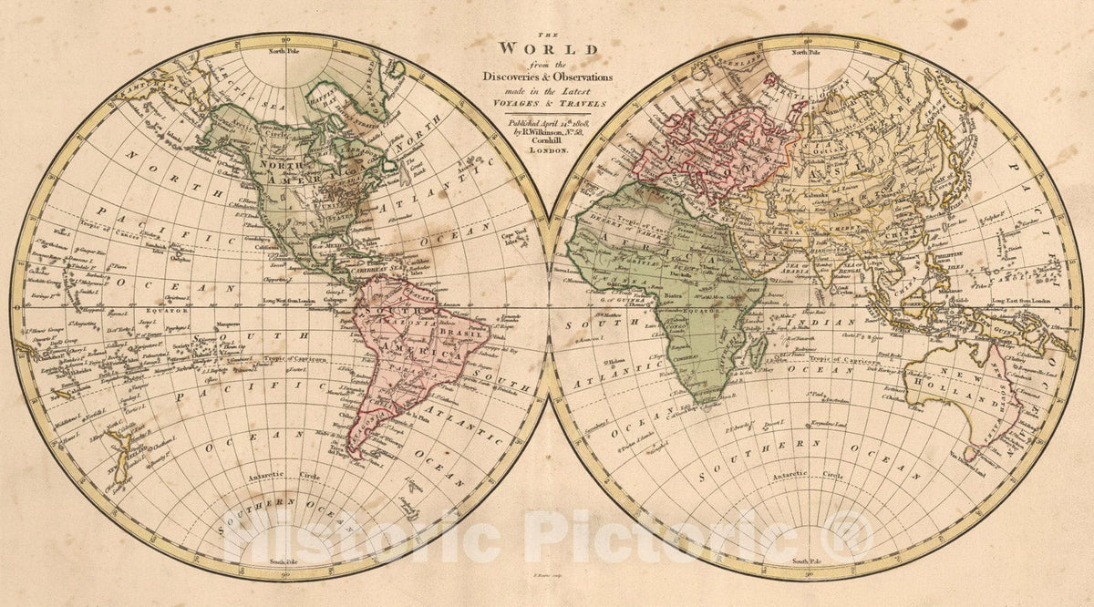 Historic Map : 1808 World. - Vintage Wall Art