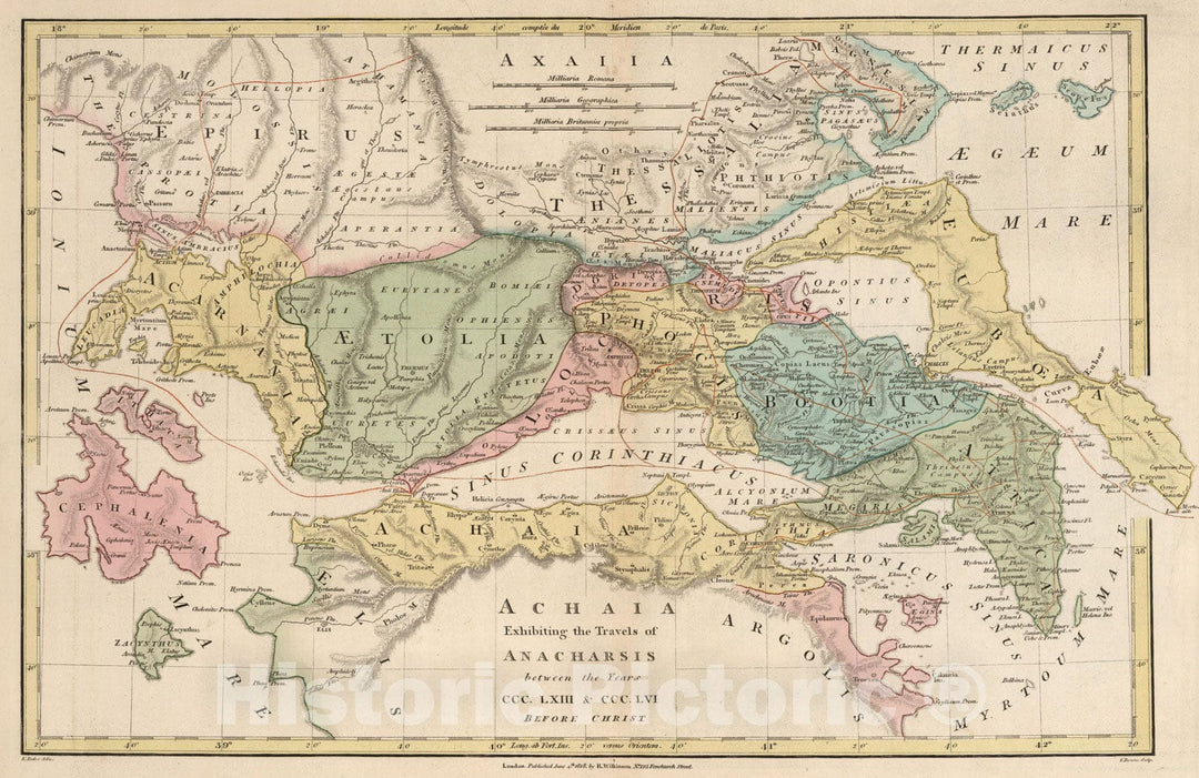 Historic Map : 1818 Exhibiting the Travels of Anacharsis between the Years 363 BC - 356 BC. - Vintage Wall Art