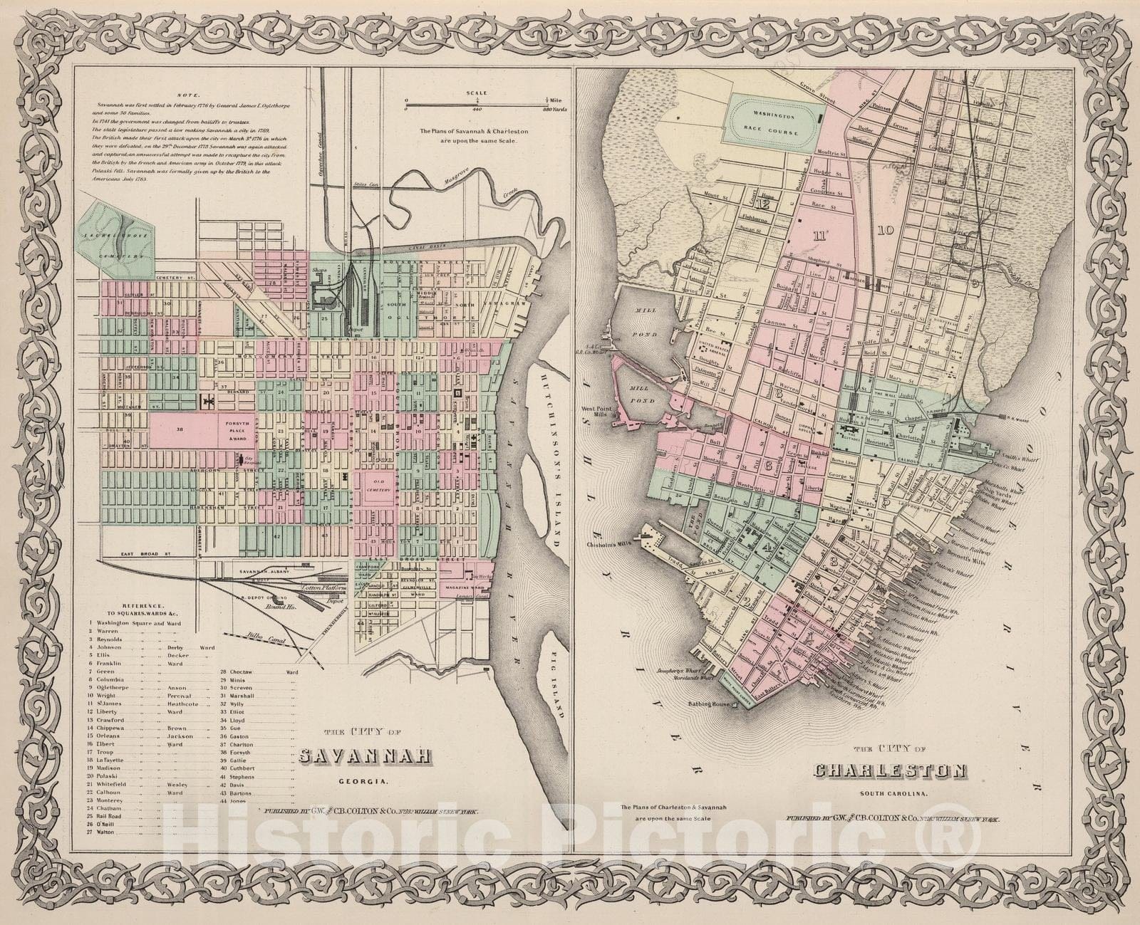 Historic Map : 1886 Savannah, Georgia. Charleston, South Carolina. - Vintage Wall Art