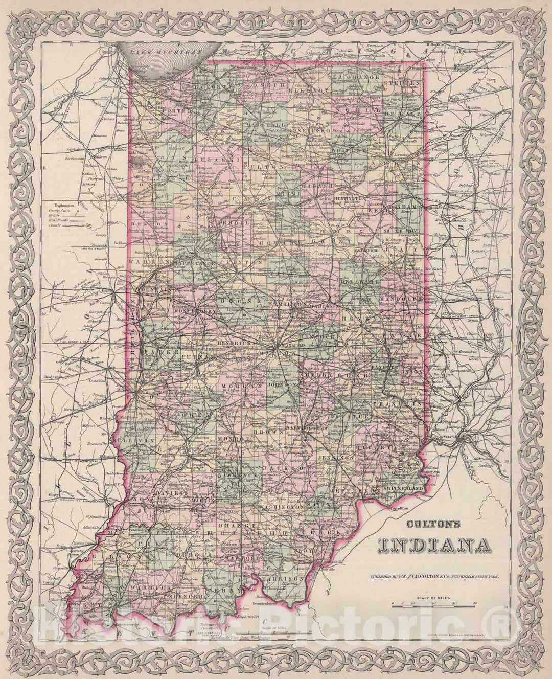 Historic Map : 1886 Indiana. v2 - Vintage Wall Art