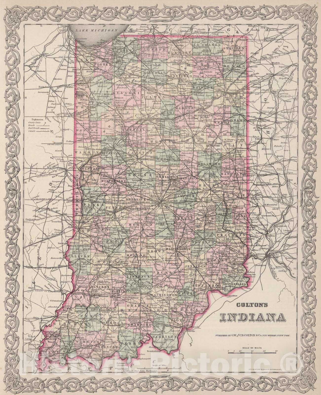 Historic Map : 1886 Indiana. v2 - Vintage Wall Art