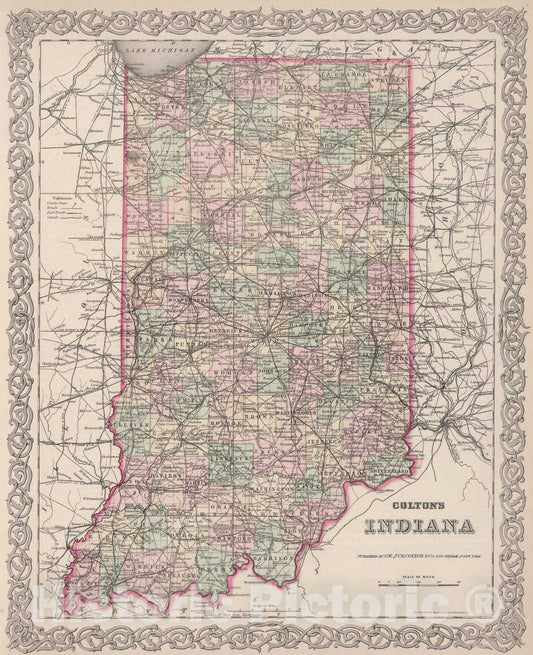 Historic Map : 1886 Indiana. v2 - Vintage Wall Art