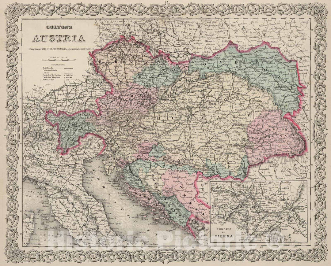 Historic Wall Map : 1886 Austria. - Vintage Wall Art