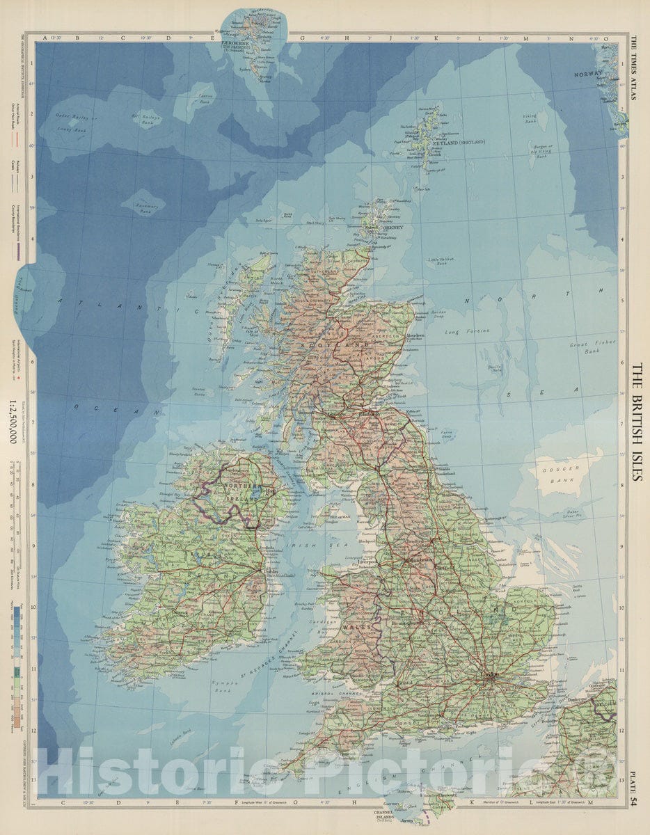 Historic Map : 1955 The British Isles, Plate 54, V. III - Vintage Wall Art