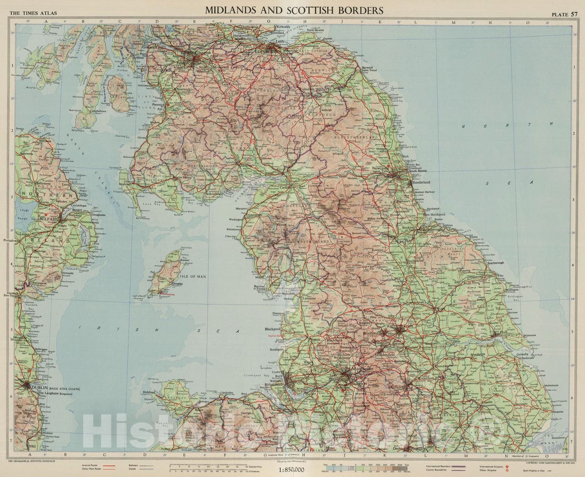 Historic Map : 1955 Midlands and Scottish Borders, Plate 57, V. III - Vintage Wall Art
