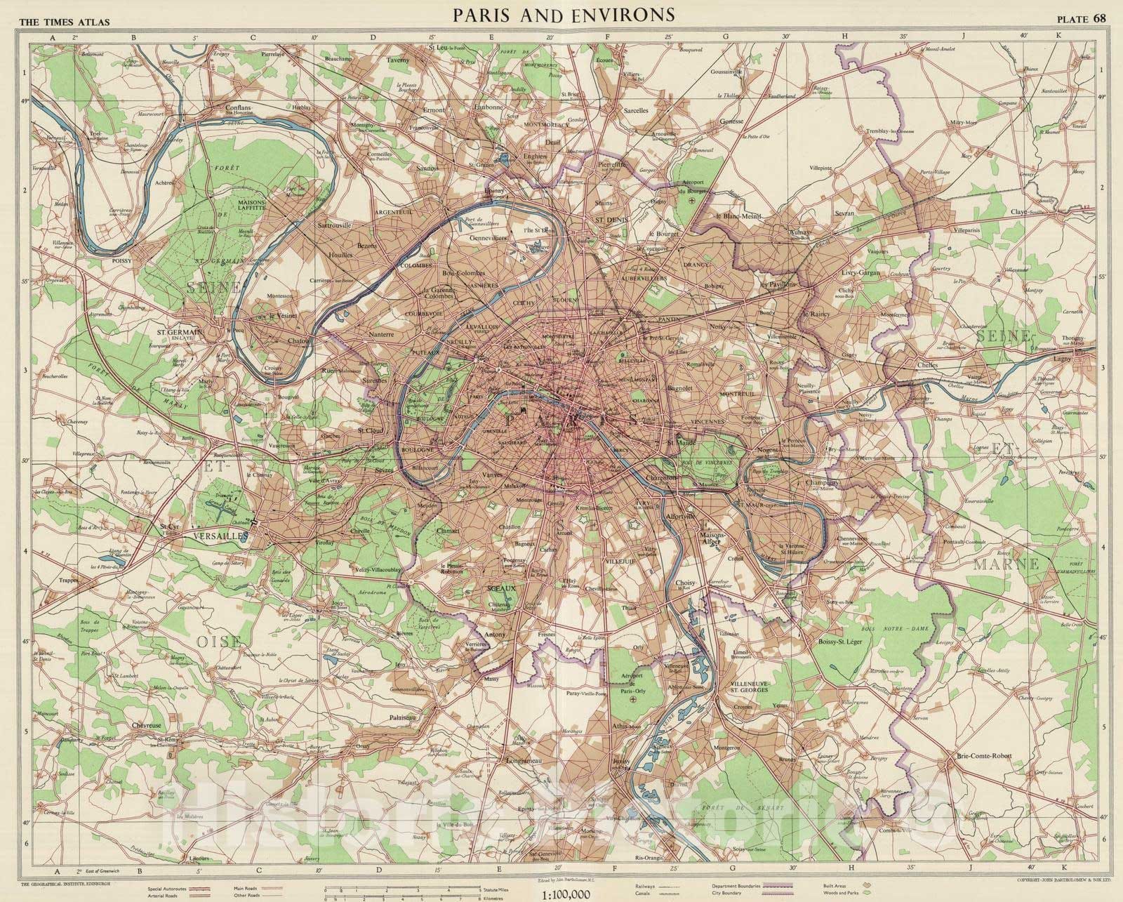 Historic Map : 1955 Paris and Environs, Plate 68, V. III - Vintage Wall Art