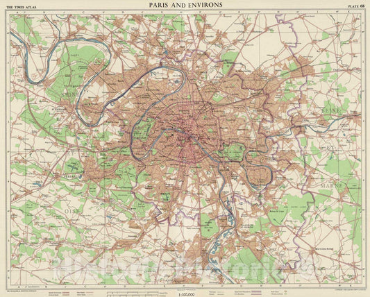 Historic Map : 1955 Paris and Environs, Plate 68, V. III - Vintage Wall Art