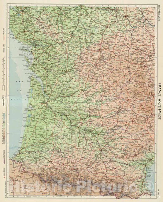 Historic Wall Map : 1955 France South-West, Plate 72, V. III - Vintage Wall Art