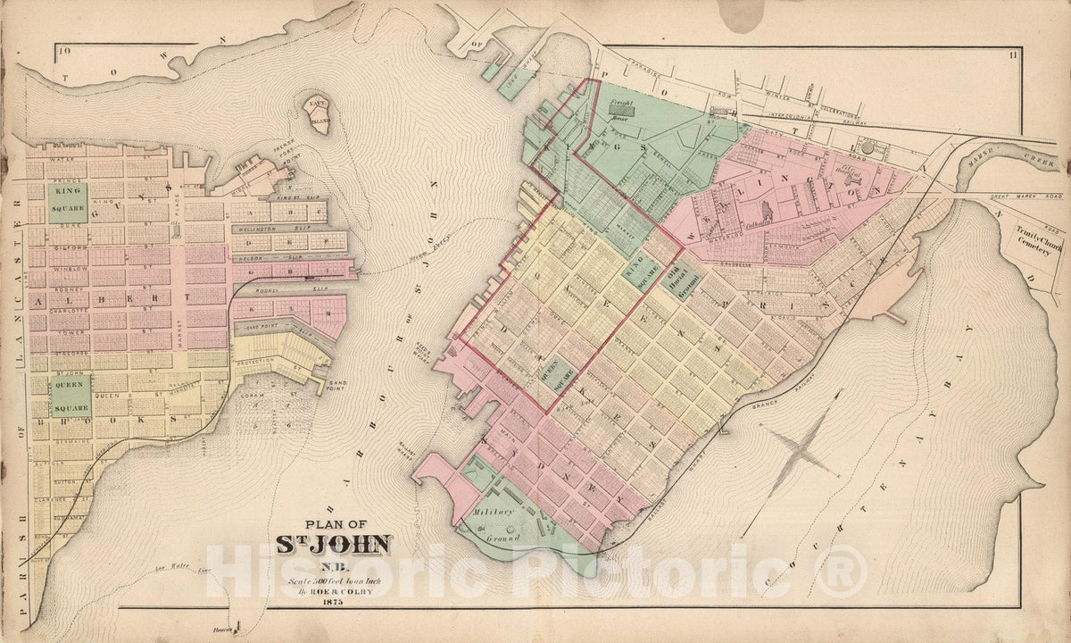 Historic Map : 1875 St. John, N.B. (New Brunswick). - Vintage Wall Art