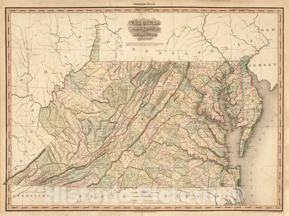 Historic Map - 1823 Virginia, Maryland and Delaware. - Vintage Wall Art