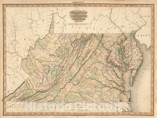 Historic Map - 1823 Virginia, Maryland and Delaware. - Vintage Wall Art