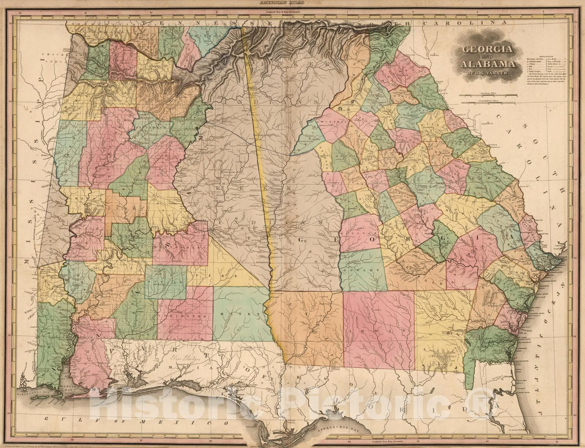 Historic Map : 1823 Georgia and Alabama. - Vintage Wall Art