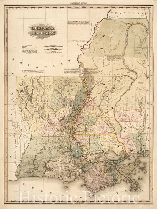 Louisiana and Mississippi - River Map, 1823 - Tanner's American Atlas Print