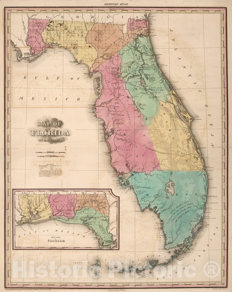 Historic Map : 1833 Florida. v2 - Vintage Wall Art