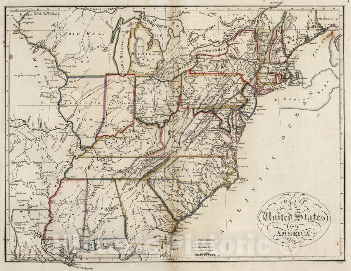 Historic Map : 1818 United States of America : Vintage Wall Art