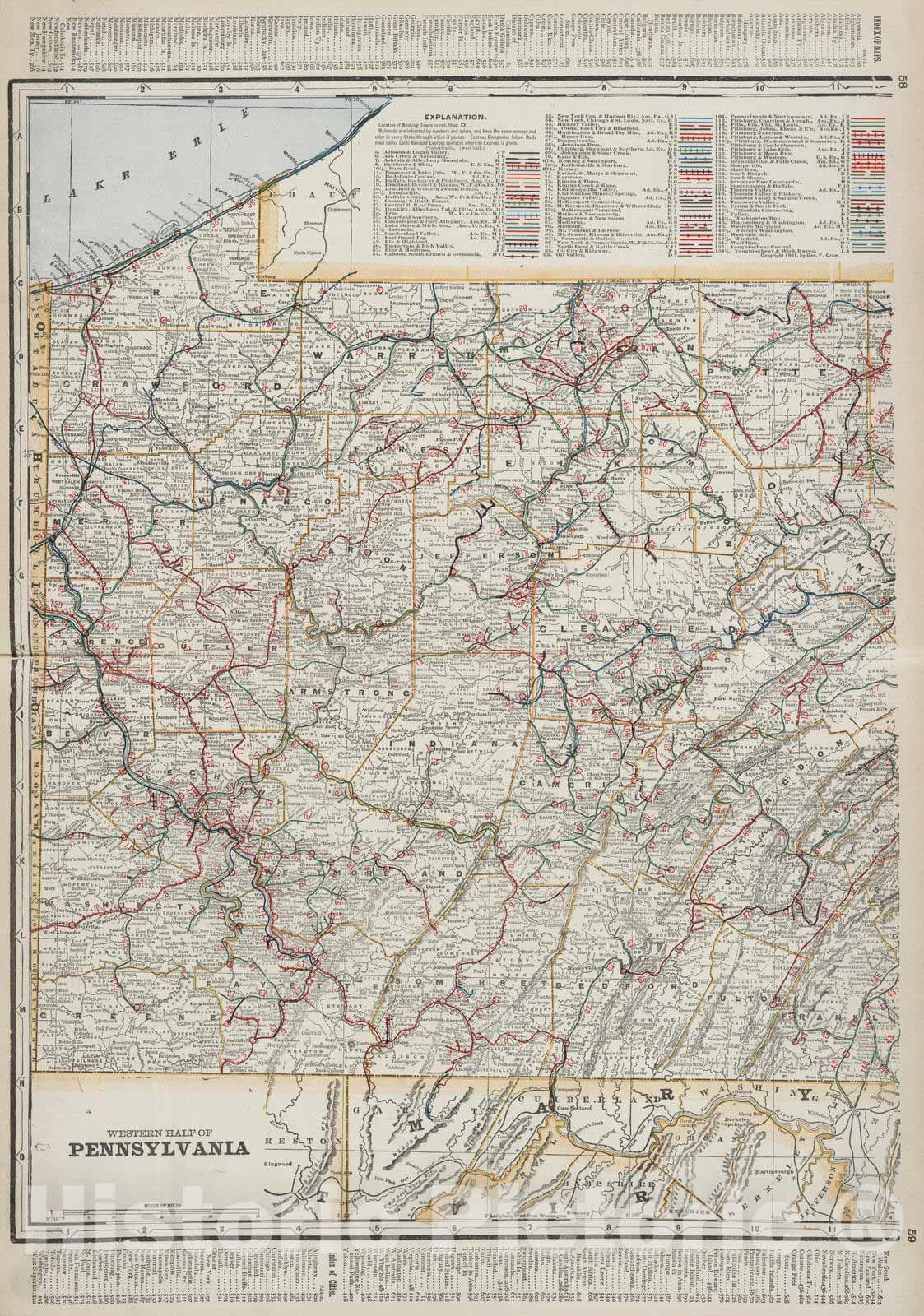 Historic Map : 1901 Western Half of Pennsylvania. - Vintage Wall Art