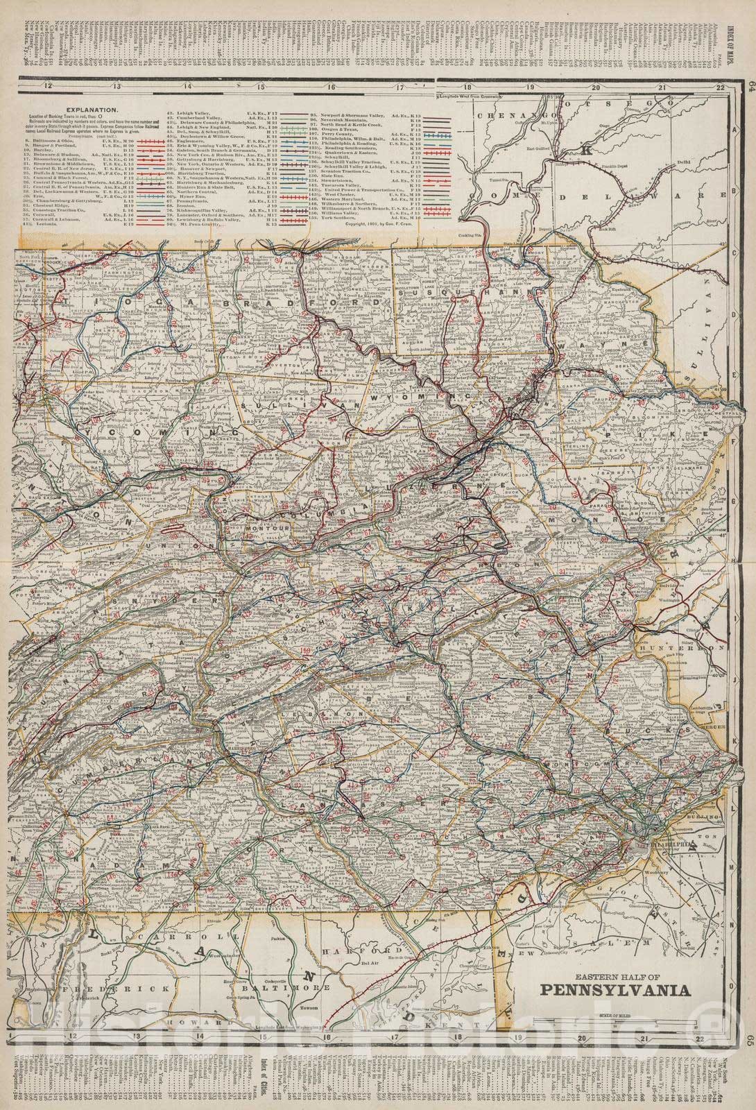 Historic Map : 1901 Eastern Half of Pennsylvania. - Vintage Wall Art