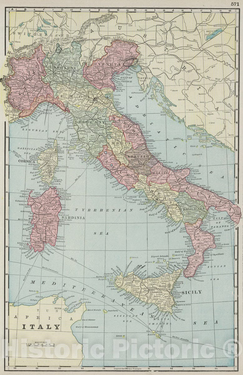 Historic Wall Map : 1901 Italy. - Vintage Wall Art