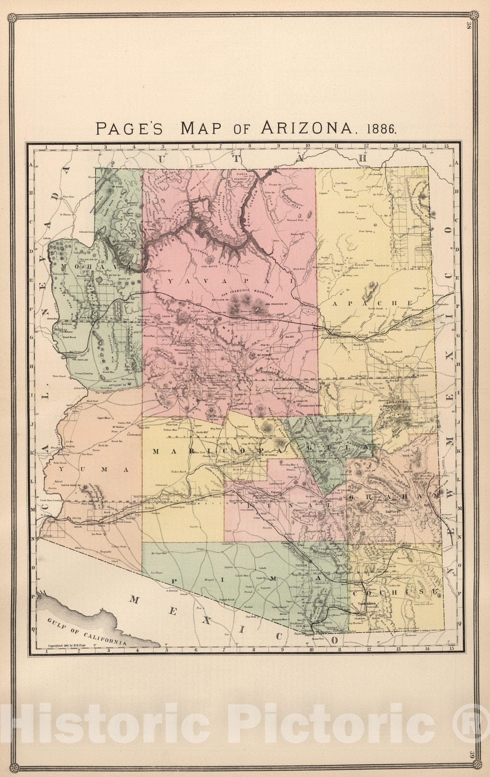 Historic Map : Page's Map of Arizona, 1886. - Vintage Wall Art