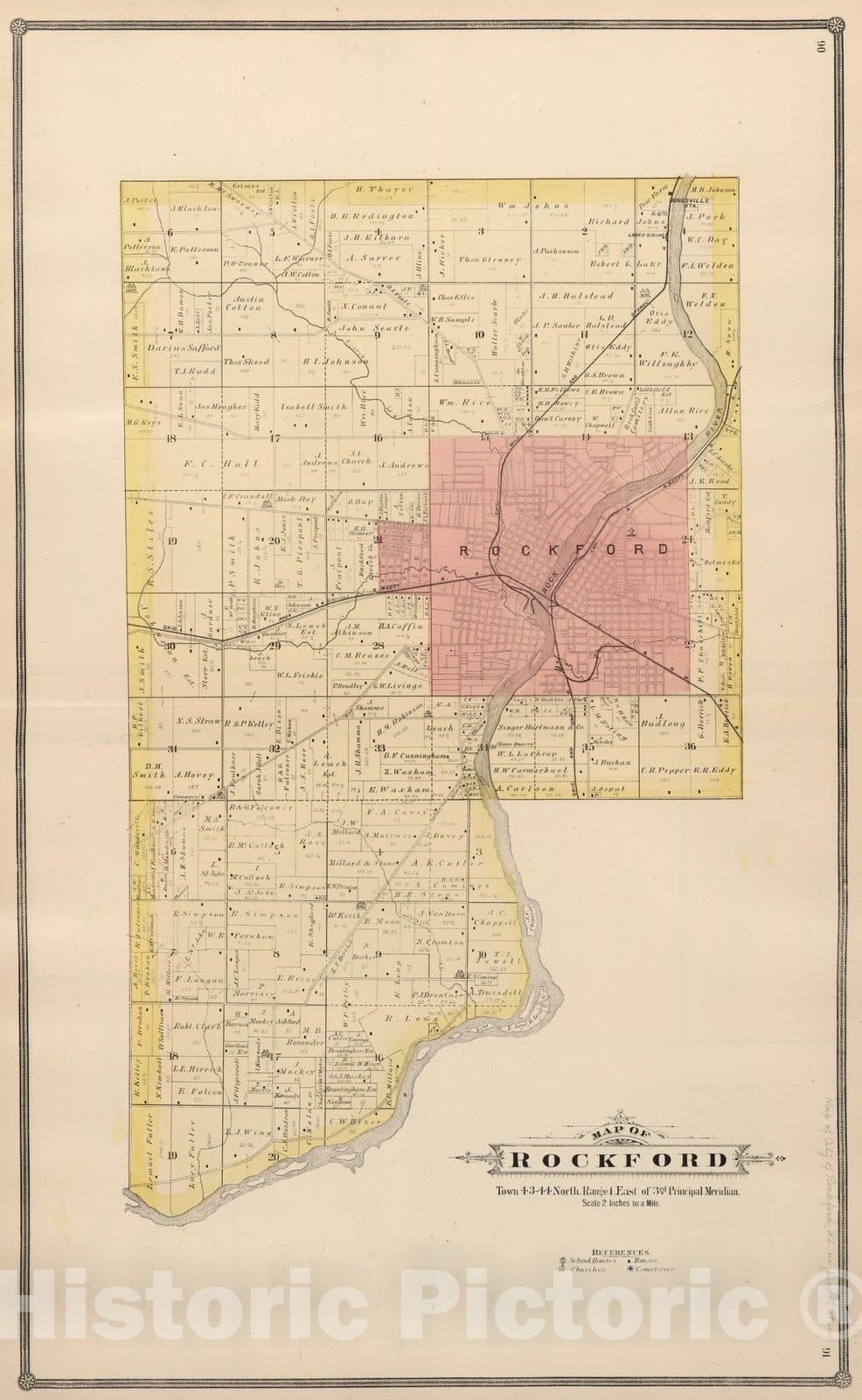 Historic Map : 1886 Rockford Township, Winnbago County, Illinois. - Vintage Wall Art