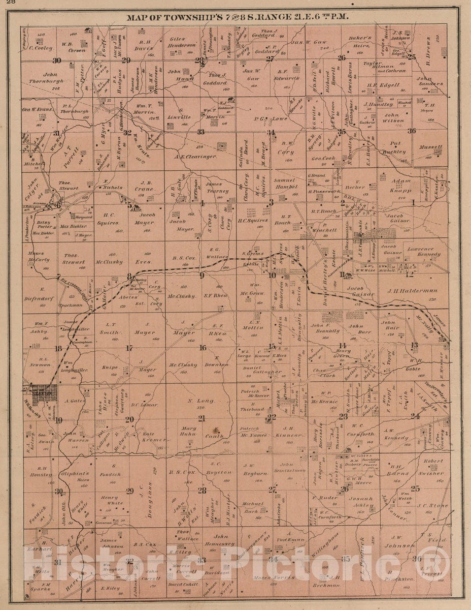 Historic Map : 1878 Townships 7 and 8 S. Range 21 E. 6th P.M, Leavenworth County, Kansas. - Vintage Wall Art