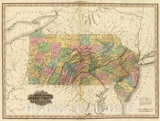Historic Map : 1825 Map Of Pennsylvania And New Jersey. - Vintage Wall Art