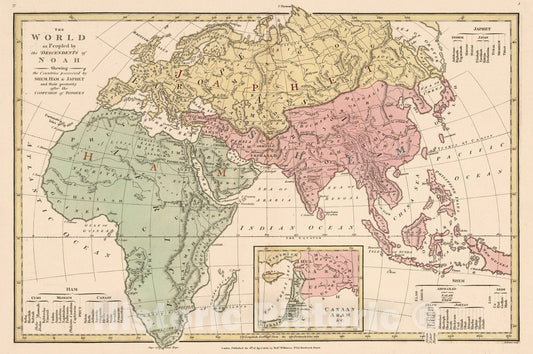 Historic Map : 1818 World as Peopled by the Descendants of Noah. - Vintage Wall Art