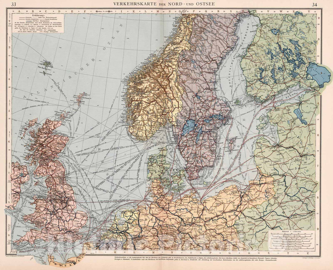 Historic Map : Baltic Sea, Europe 1905 Verkehrskarte der Nord- und Ostsee , Vintage Wall Art