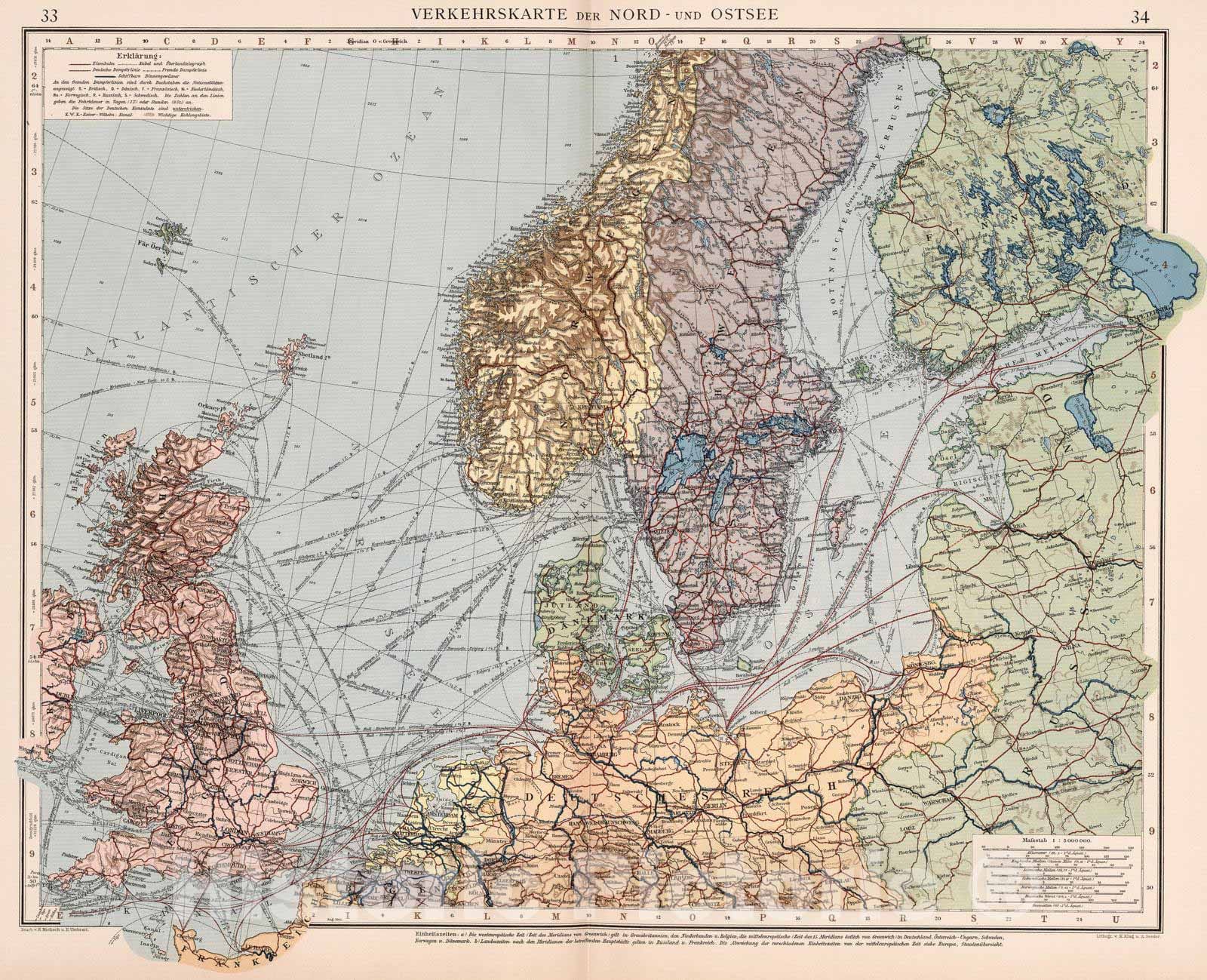 Historic Map : Baltic Sea, Europe 1905 Verkehrskarte der Nord- und Ostsee , Vintage Wall Art