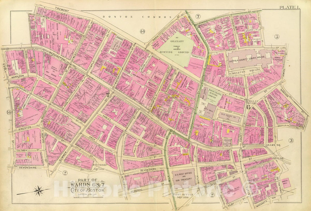 Historic Map : City Atlas - 1895 1. Wards 6-7. - Vintage Wall Art