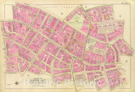 Historic Map : City Atlas - 1895 1. Wards 6-7. - Vintage Wall Art