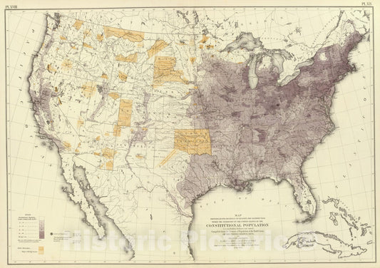 Historic Map : Statistical Atlas - 1874 US Population 1870. - Vintage Wall Art