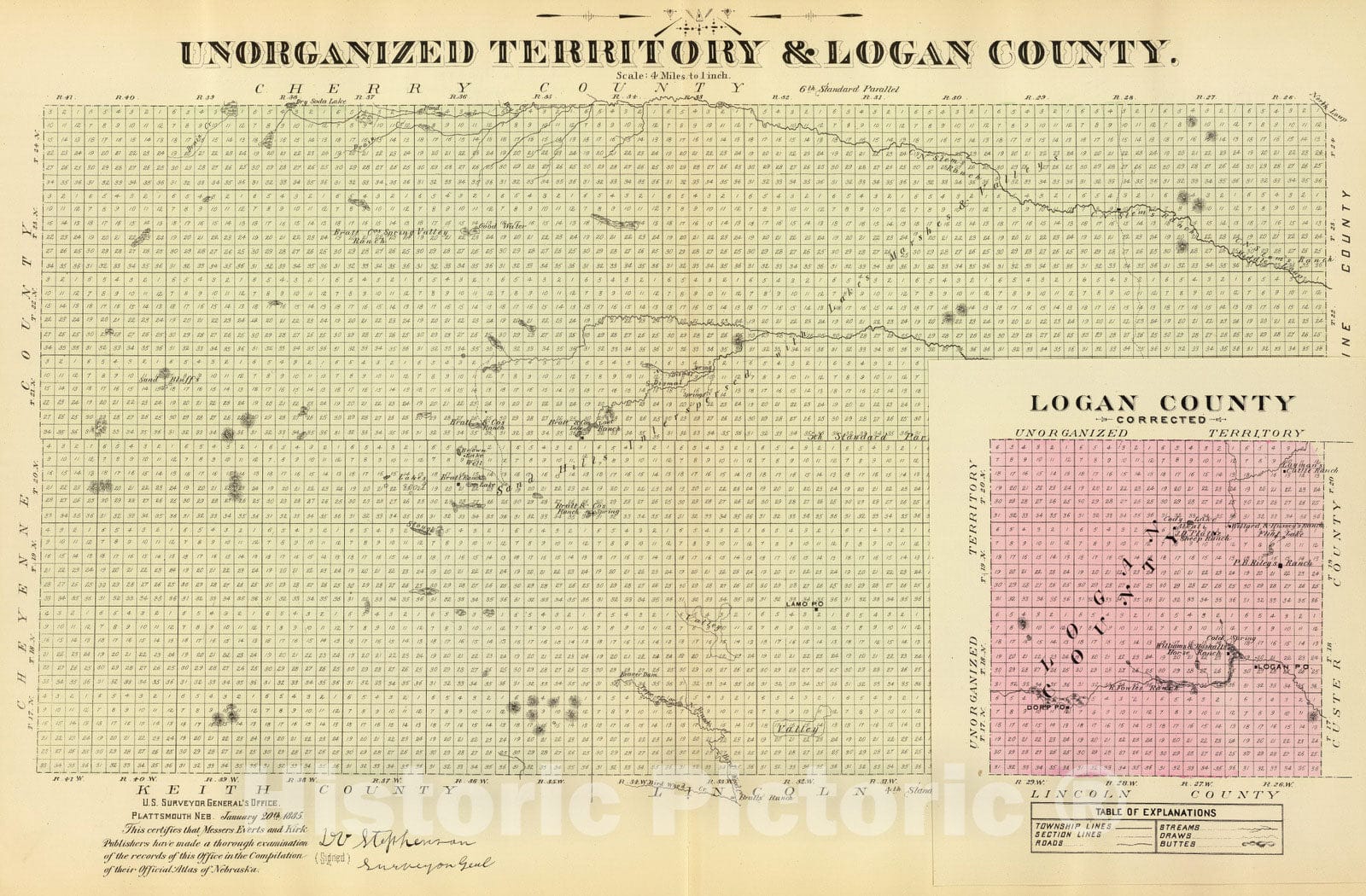 Historic Map : 1885 Unorg. terr, Logan Co. - Vintage Wall Art