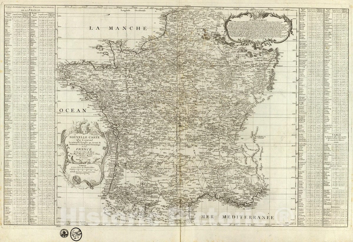 Historic Map : National Atlas - 1744 France. - Vintage Wall Art