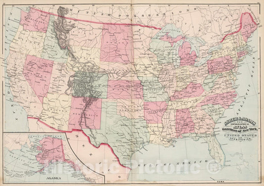 Historic Map : 1870 United States and Territories. - Vintage Wall Art