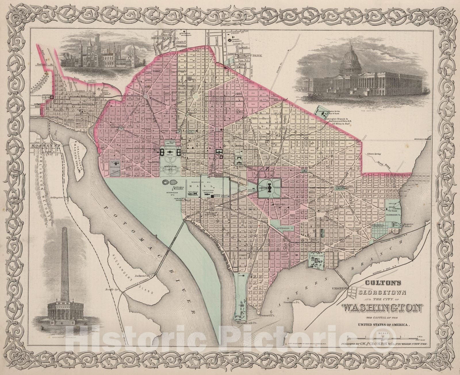 Historic Map : 1886 Georgetown and the City of Washington. - Vintage Wall Art