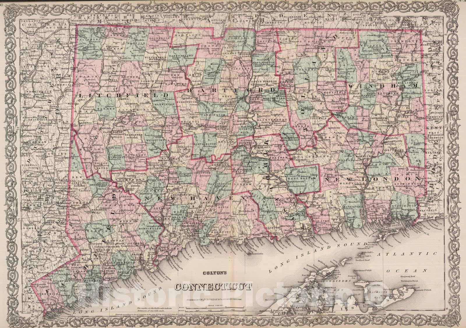Historic Map : 1886 Connecticut. - Vintage Wall Art