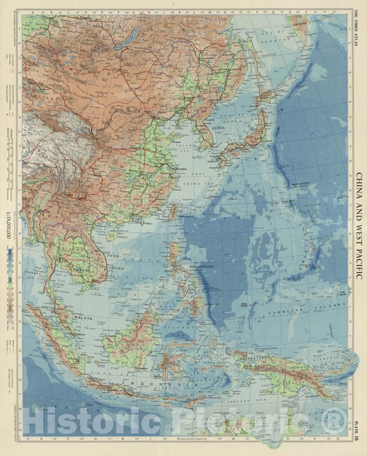 Historic Wall Map : 1958 China and West Pacific. Plate 16, v.1 - Vintage Wall Art