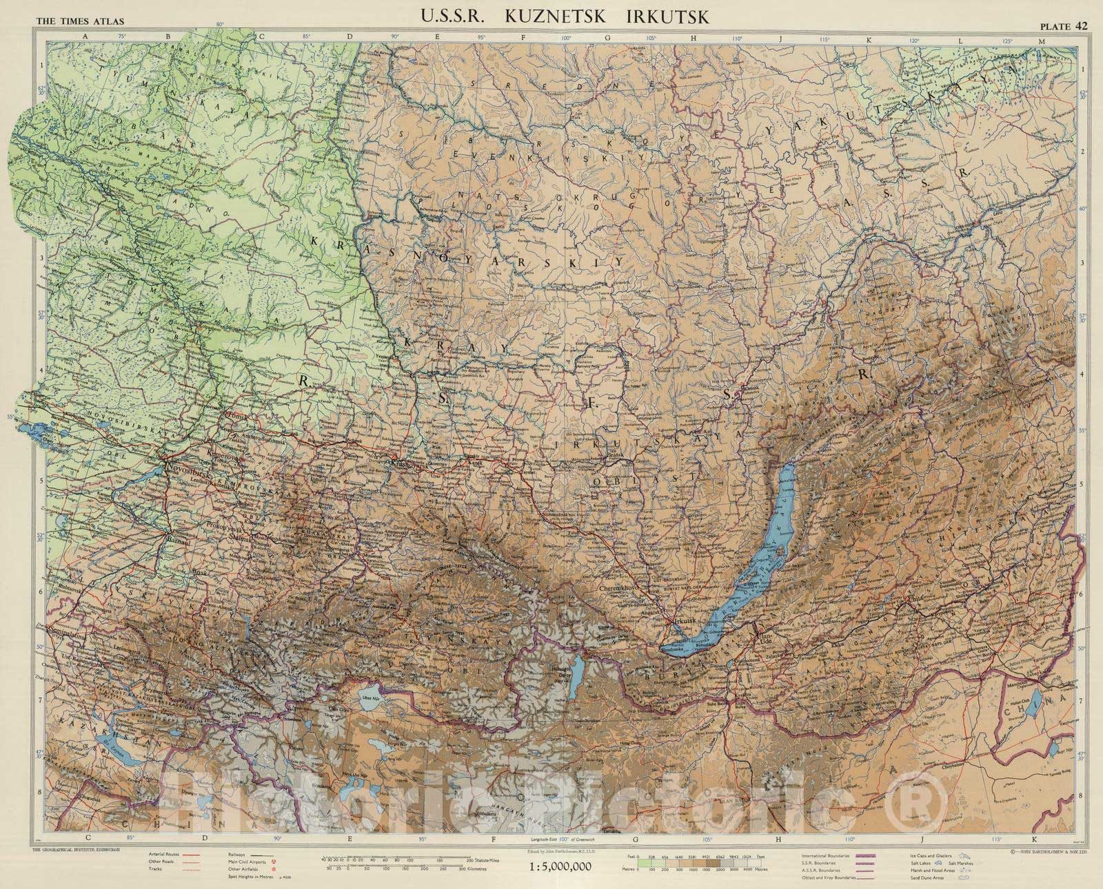 Historic Map : Russia, Siberia (Russia) 1959 U.S.S.R. Kuznetsk, Irkutsk. Plate 42, V. II , Vintage Wall Art