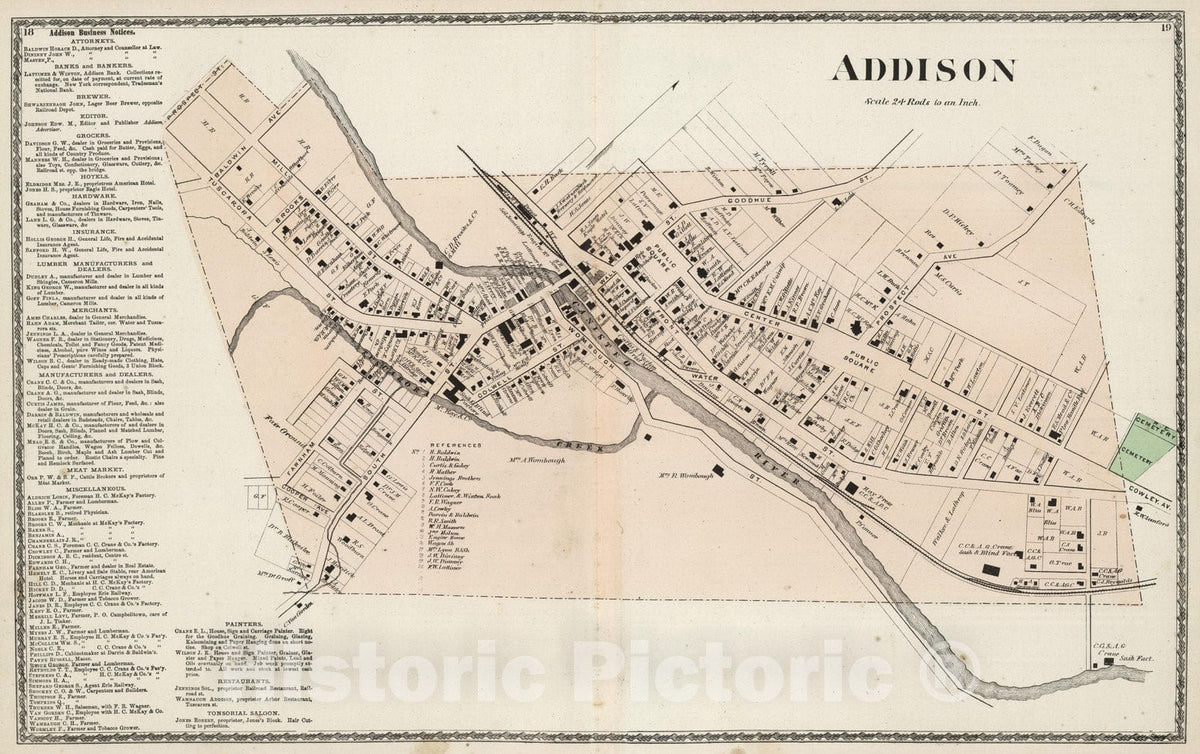 Historic Map : 1873 Addison. v1 - Vintage Wall Art