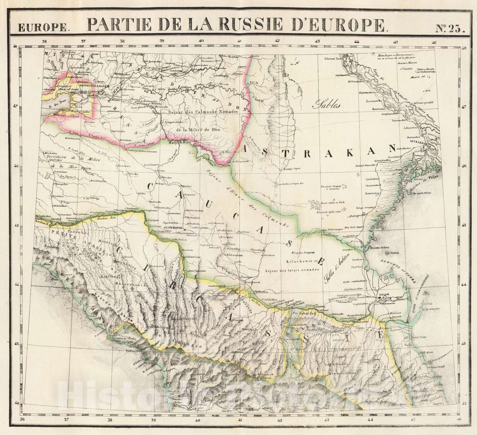 Historic Map : Georgia; Russia, 1827 Partie, Russie d'Europe. Europe 23. , Vintage Wall Art