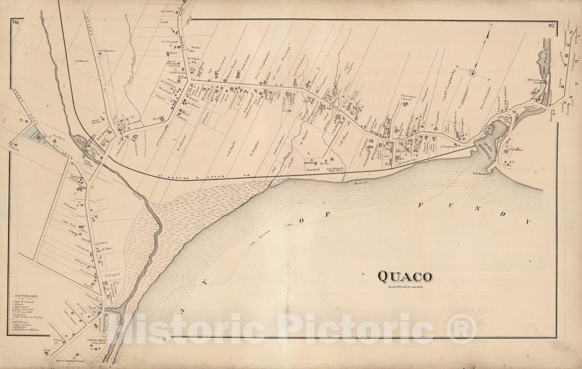 Historic Map : 1875 Quaco. (New Brunswick). - Vintage Wall Art
